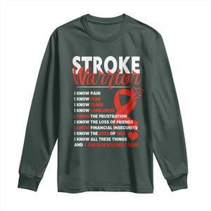 Stroke Warrior Long Sleeve Shirt I Know Pain Fear Feather Red Ribbon TS11 Dark Forest Green Print Your Wear