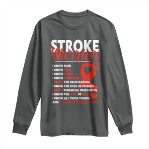 Stroke Warrior Long Sleeve Shirt I Know Pain Fear Feather Red Ribbon TS11 Dark Heather Print Your Wear
