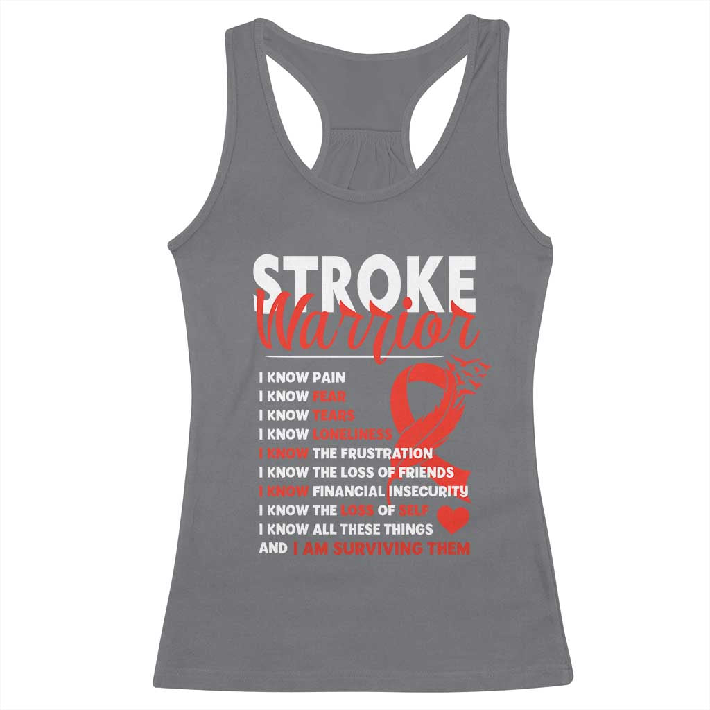 Stroke Warrior Racerback Tank Top I Know Pain Fear Feather Red Ribbon TS11 Charcoal Print Your Wear