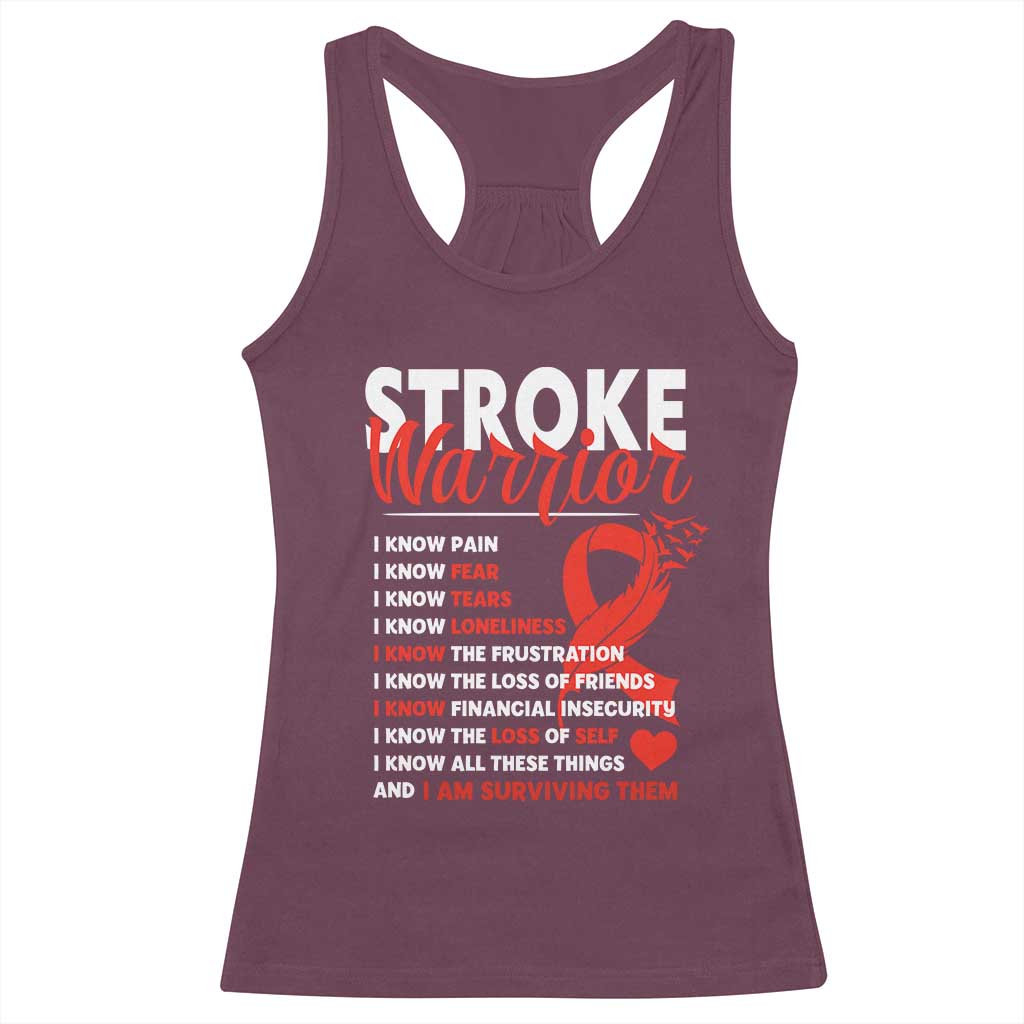 Stroke Warrior Racerback Tank Top I Know Pain Fear Feather Red Ribbon TS11 Maroon Print Your Wear