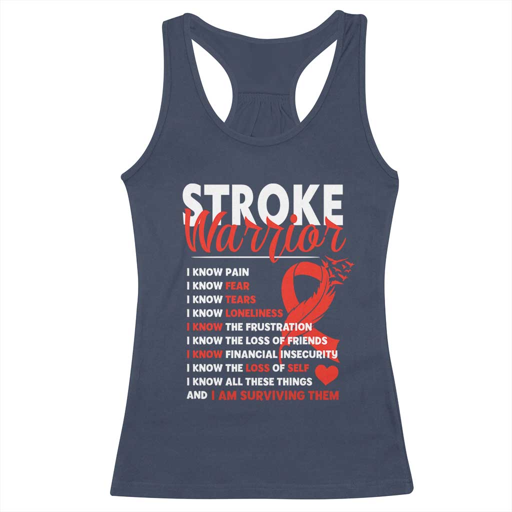 Stroke Warrior Racerback Tank Top I Know Pain Fear Feather Red Ribbon TS11 Navy Print Your Wear
