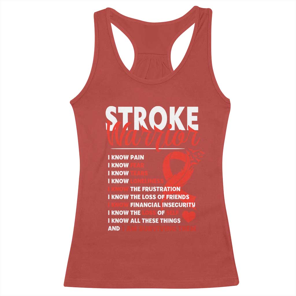 Stroke Warrior Racerback Tank Top I Know Pain Fear Feather Red Ribbon TS11 Red Print Your Wear