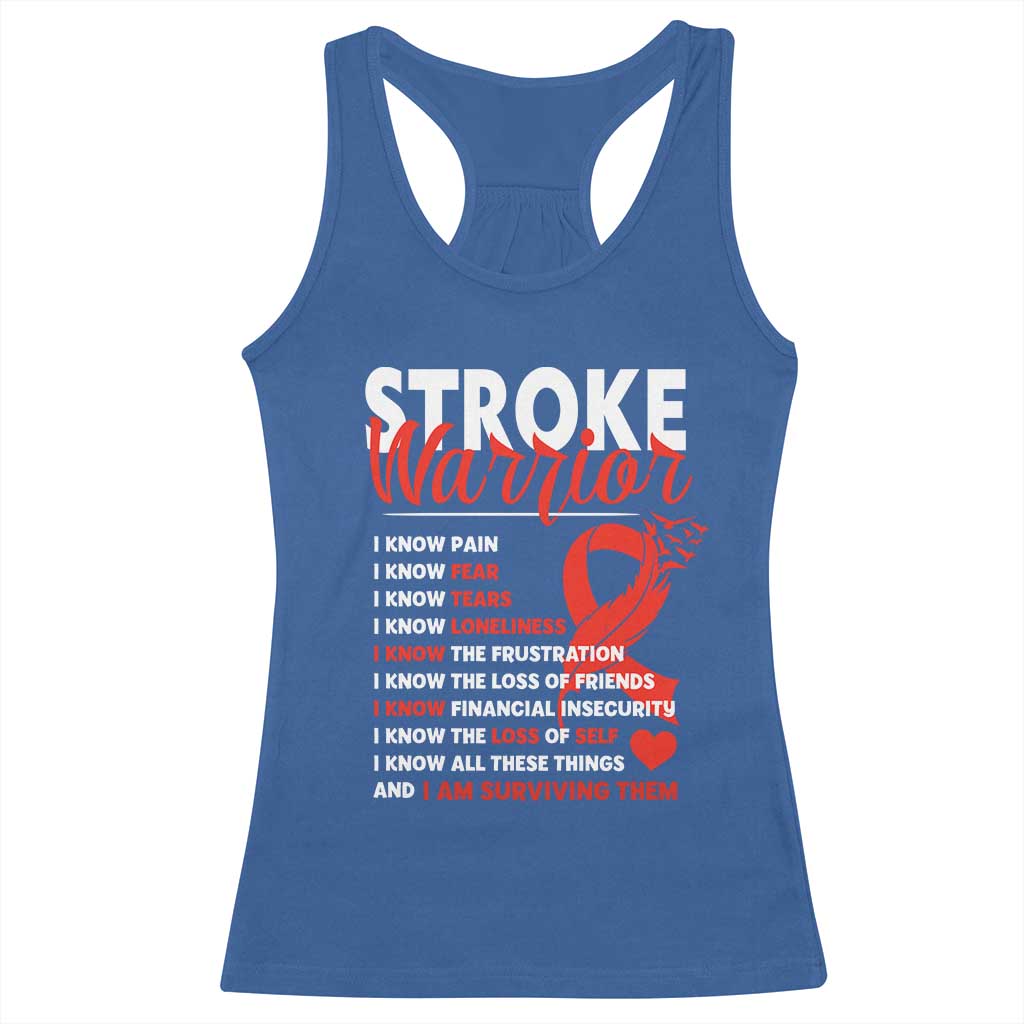 Stroke Warrior Racerback Tank Top I Know Pain Fear Feather Red Ribbon TS11 Royal Blue Print Your Wear