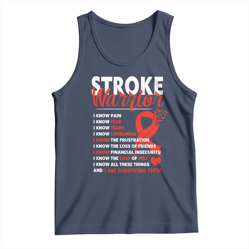 Stroke Warrior Tank Top I Know Pain Fear Feather Red Ribbon TS11 Navy Print Your Wear
