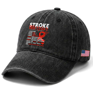 Stroke Warrior Washed Cotton Baseball Cap I Know Pain Fear Feather Red Ribbon TS11 Print Your Wear