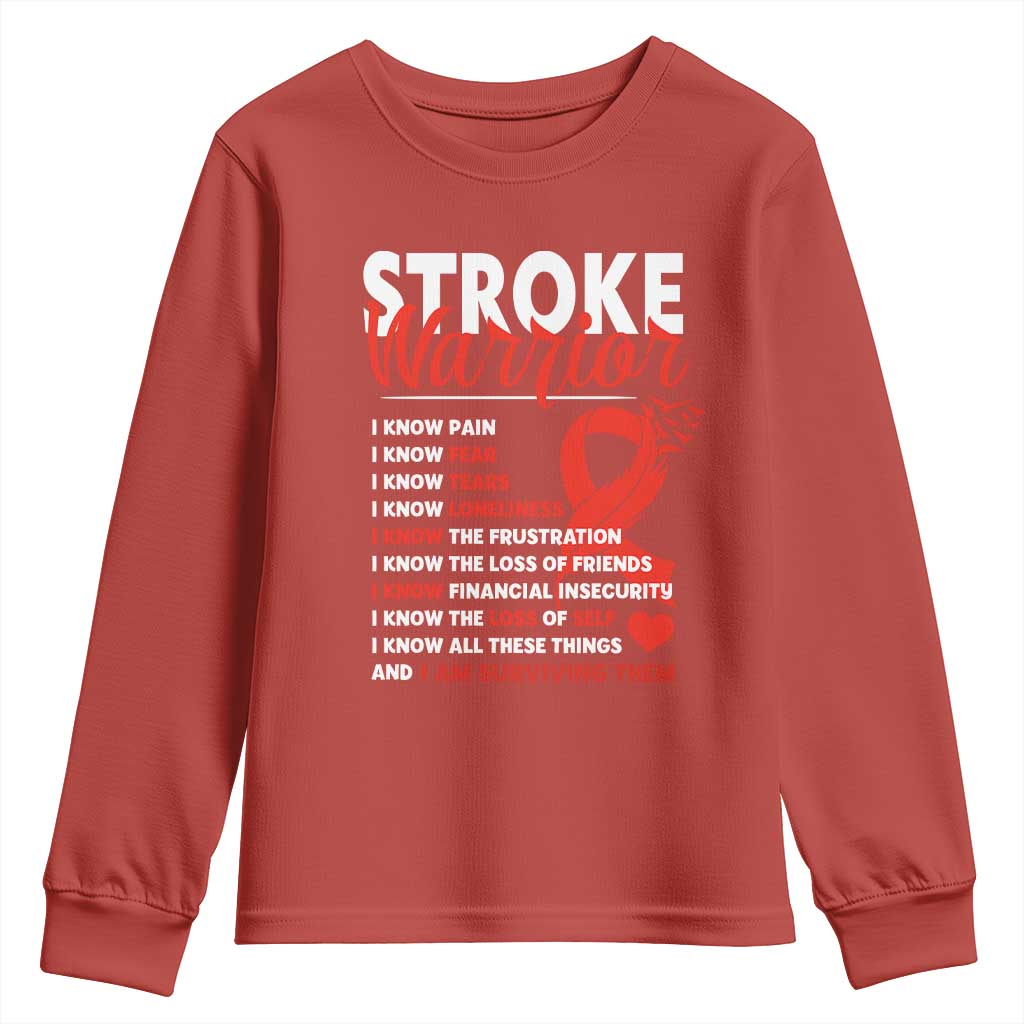 Stroke Warrior Youth Sweatshirt I Know Pain Fear Feather Red Ribbon TS11 Red Print Your Wear