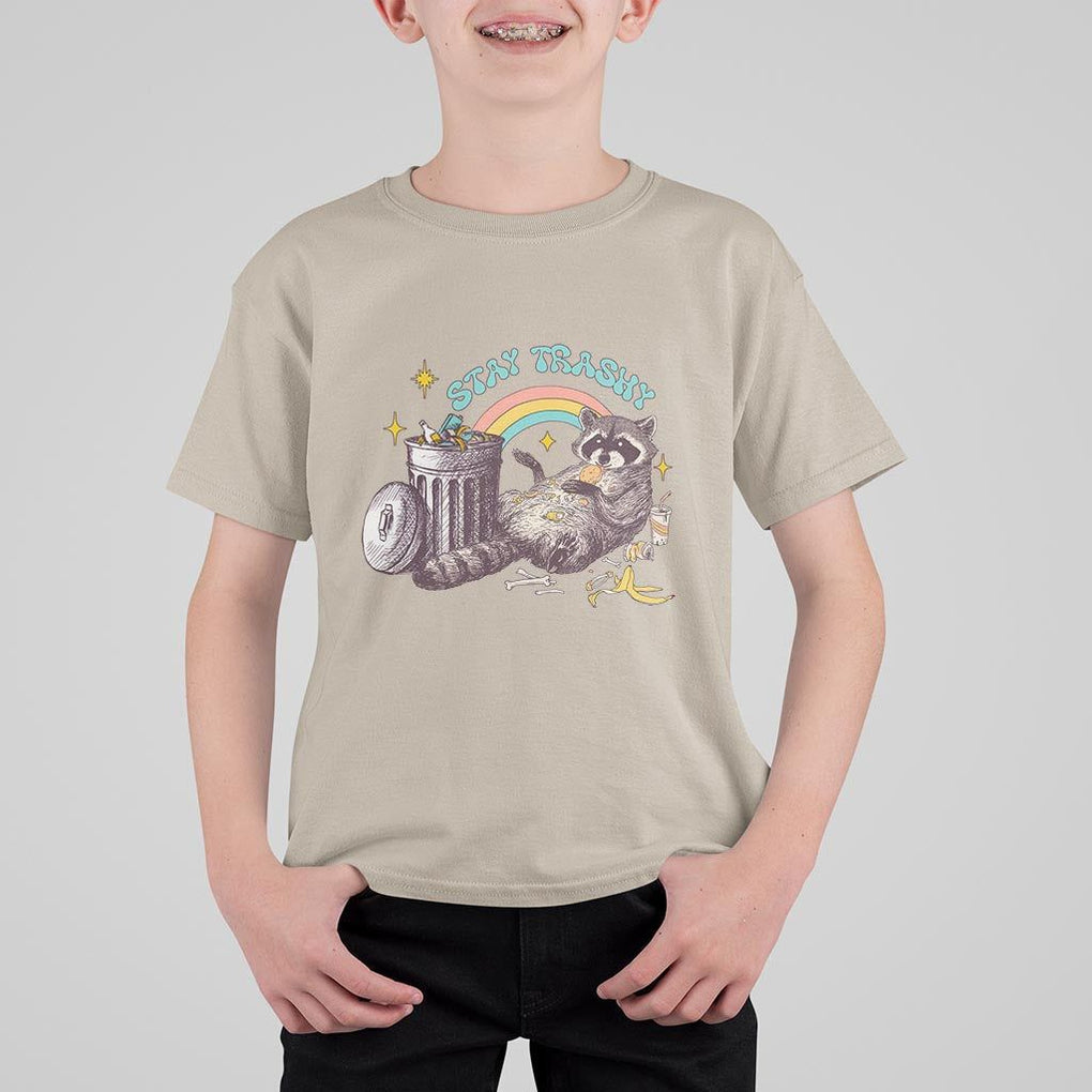 Funny Raccoon T Shirt For Kid Stay Trashy Rainbow Bin Cute Trash Panda TS11 Sand Print Your Wear