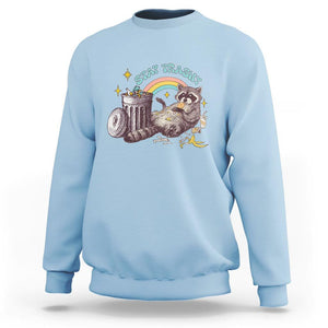 Funny Raccoon Sweatshirt Stay Trashy Rainbow Bin Cute Trash Panda TS11 Light Blue Print Your Wear