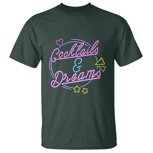 80s Vintage Style T Shirt Cocktails And Dreams Neon Sign Summer Vibe TS11 Dark Forest Green Print Your Wear