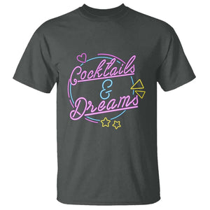 80s Vintage Style T Shirt Cocktails And Dreams Neon Sign Summer Vibe TS11 Dark Heather Print Your Wear