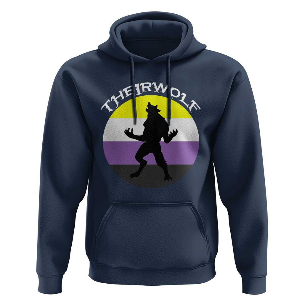 Non Binary Hoodie Theirwolf Enby Flag LGBTQ Pride TS11 Navy Print Your Wear