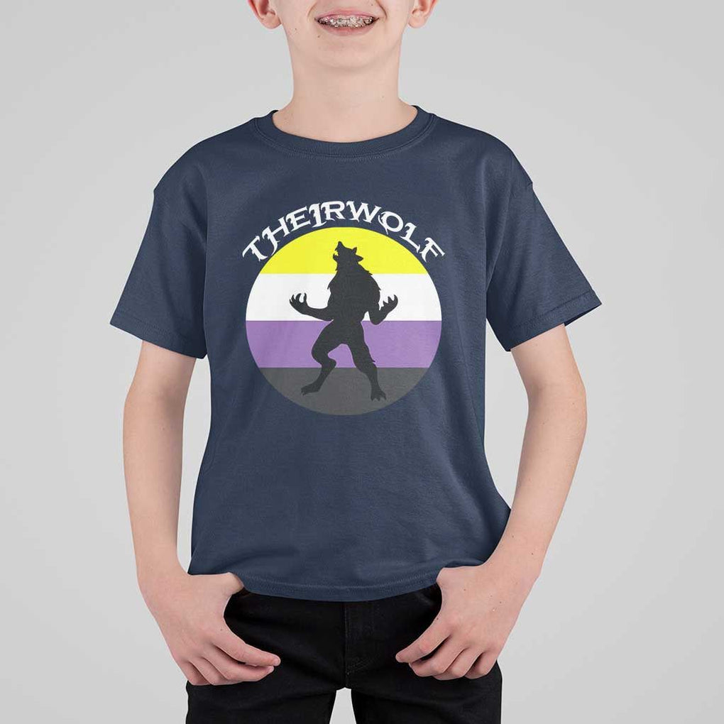 Non Binary T Shirt For Kid Theirwolf Enby Flag LGBTQ Pride TS11 Navy Print Your Wear