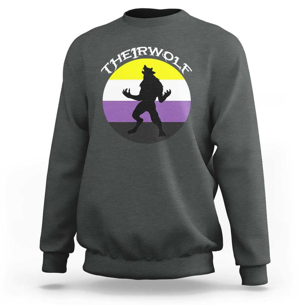 Non Binary Sweatshirt Theirwolf Enby Flag LGBTQ Pride TS11 Dark Heather Print Your Wear
