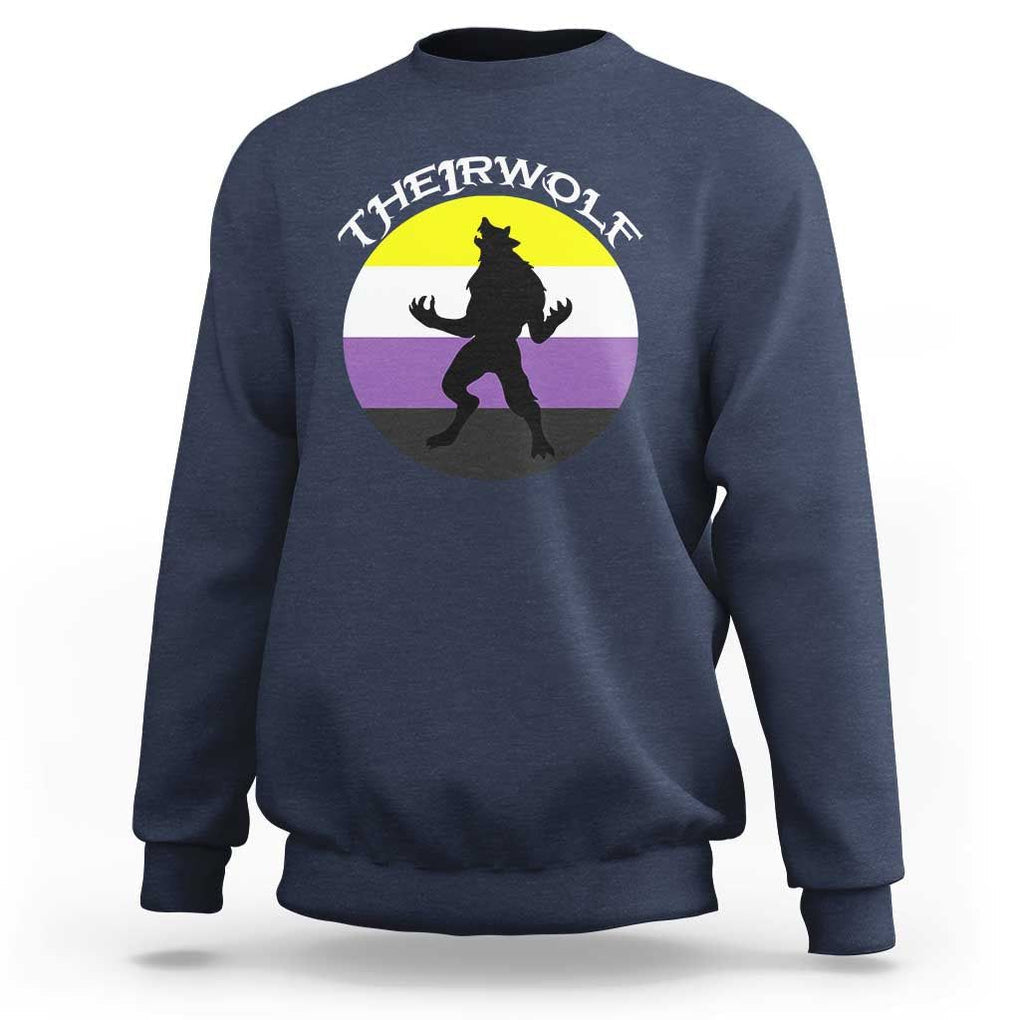 Non Binary Sweatshirt Theirwolf Enby Flag LGBTQ Pride TS11 Navy Print Your Wear