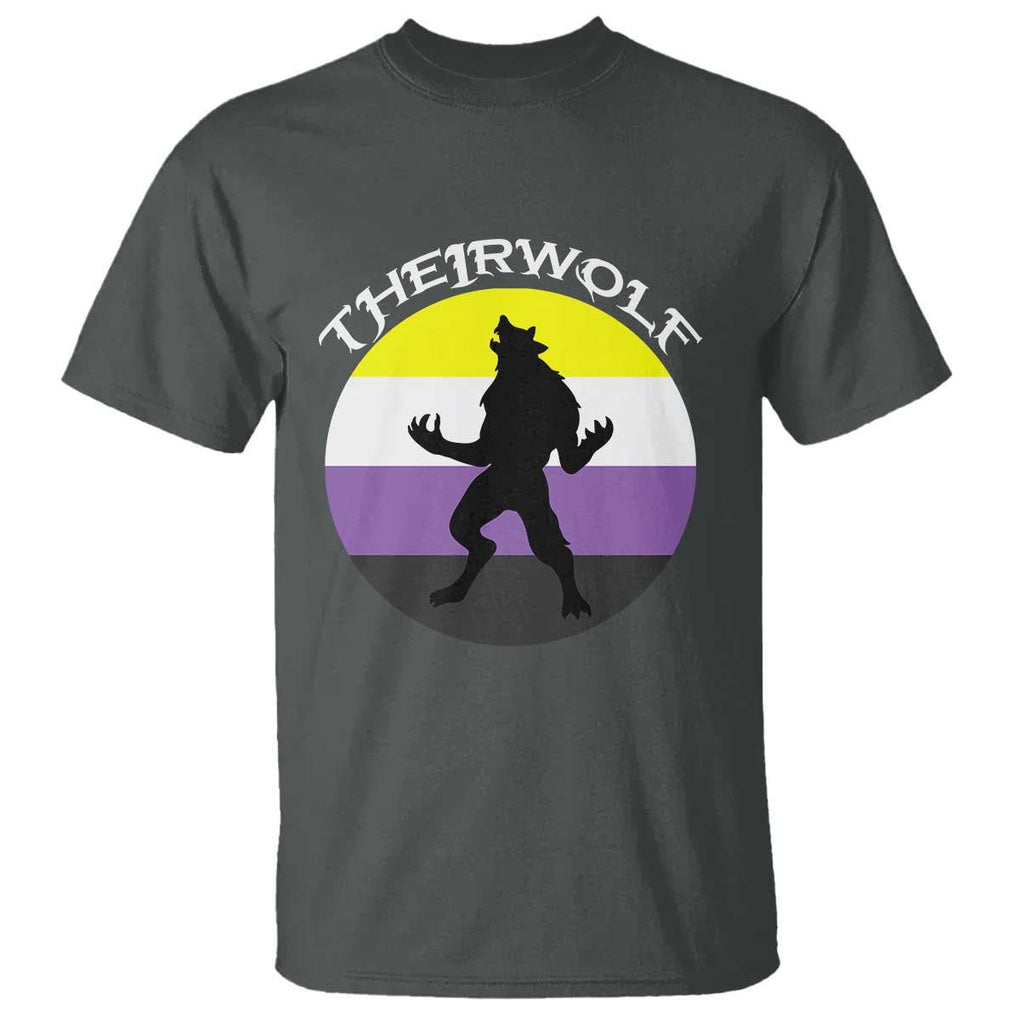 Non Binary T Shirt Theirwolf Enby Flag LGBTQ Pride TS11 Dark Heather Print Your Wear