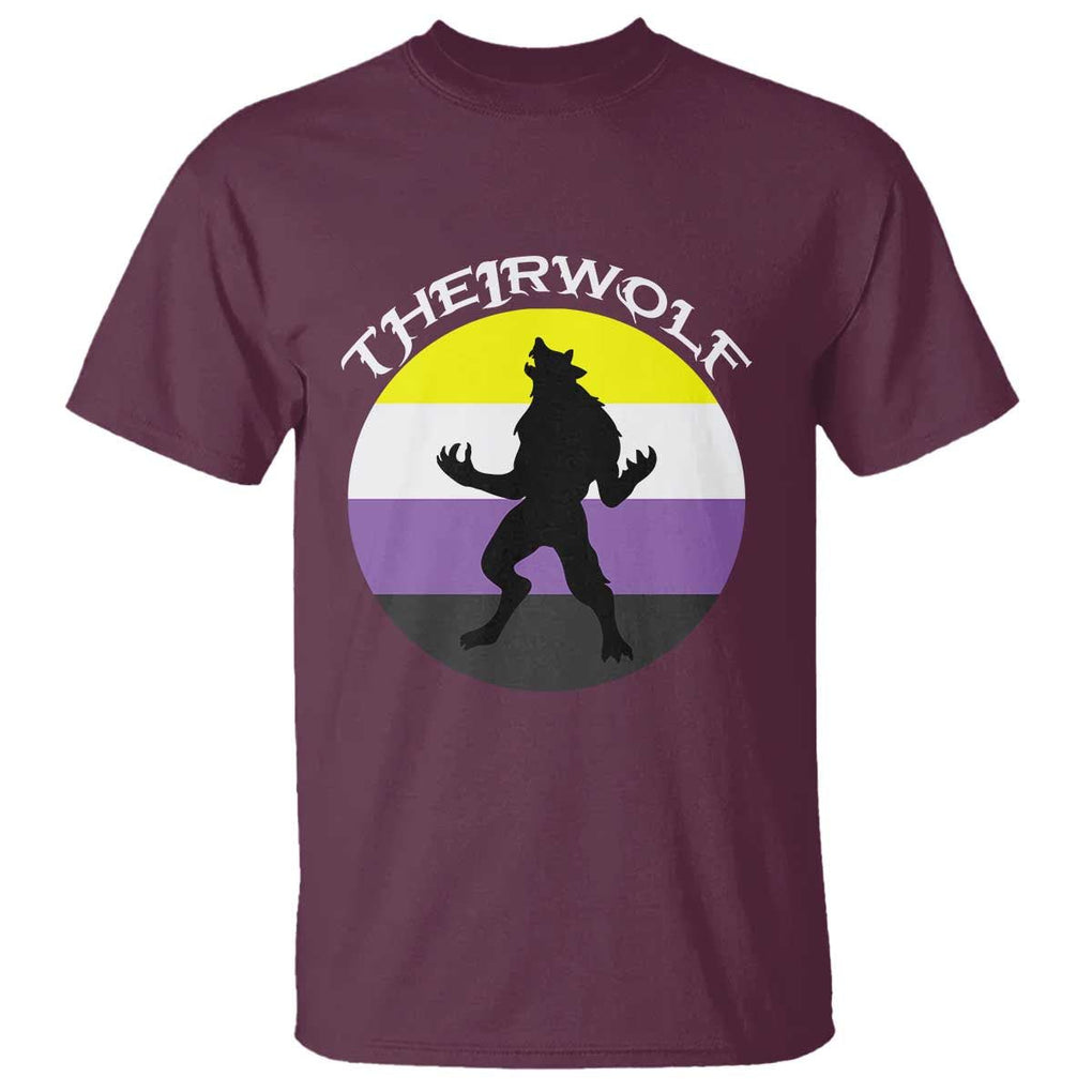 Non Binary T Shirt Theirwolf Enby Flag LGBTQ Pride TS11 Maroon Print Your Wear