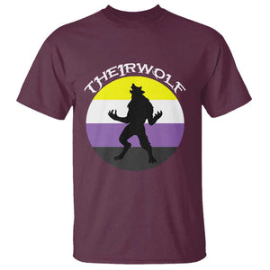 Non Binary T Shirt Theirwolf Enby Flag LGBTQ Pride TS11 Maroon Print Your Wear