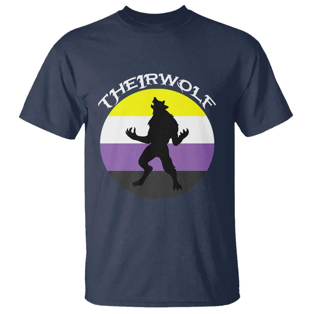 Non Binary T Shirt Theirwolf Enby Flag LGBTQ Pride TS11 Navy Print Your Wear