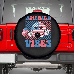 American Vibes Spare Tire Cover Retro Groovy USA Pride Flag 4th Of July TS11 Black Print Your Wear