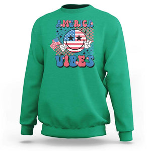 American Vibes Sweatshirt Retro Groovy USA Pride Flag 4th Of July TS11 Irish Green Print Your Wear