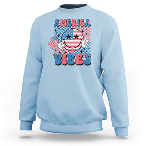 American Vibes Sweatshirt Retro Groovy USA Pride Flag 4th Of July TS11 Light Blue Print Your Wear