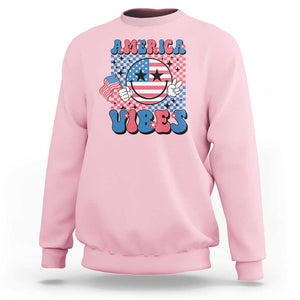 American Vibes Sweatshirt Retro Groovy USA Pride Flag 4th Of July TS11 Light Pink Print Your Wear