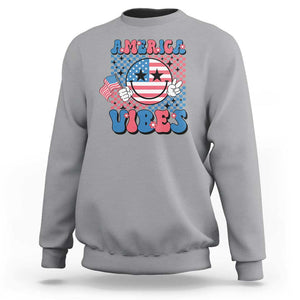 American Vibes Sweatshirt Retro Groovy USA Pride Flag 4th Of July TS11 Sport Gray Print Your Wear