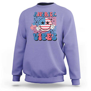 American Vibes Sweatshirt Retro Groovy USA Pride Flag 4th Of July TS11 Violet Print Your Wear