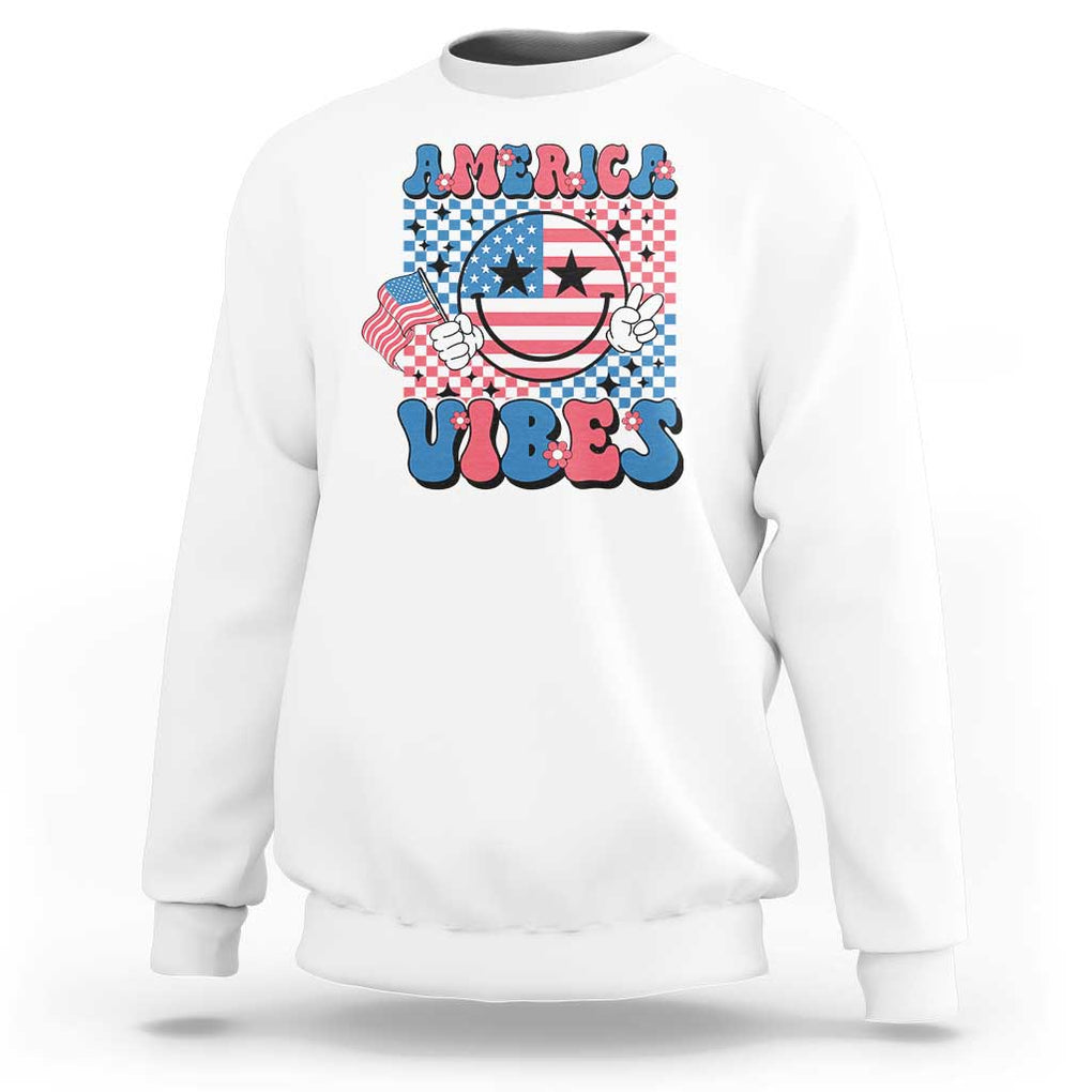 American Vibes Sweatshirt Retro Groovy USA Pride Flag 4th Of July TS11 White Print Your Wear