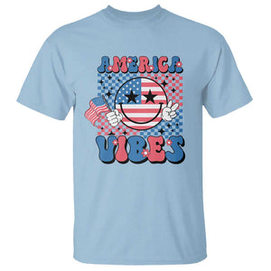 American Vibes T Shirt Retro Groovy USA Pride Flag 4th Of July TS11 Light Blue Print Your Wear