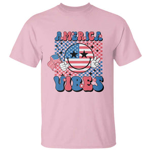 American Vibes T Shirt Retro Groovy USA Pride Flag 4th Of July TS11 Light Pink Print Your Wear