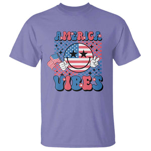 American Vibes T Shirt Retro Groovy USA Pride Flag 4th Of July TS11 Violet Print Your Wear