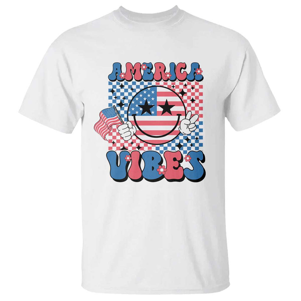 American Vibes T Shirt Retro Groovy USA Pride Flag 4th Of July TS11 White Print Your Wear