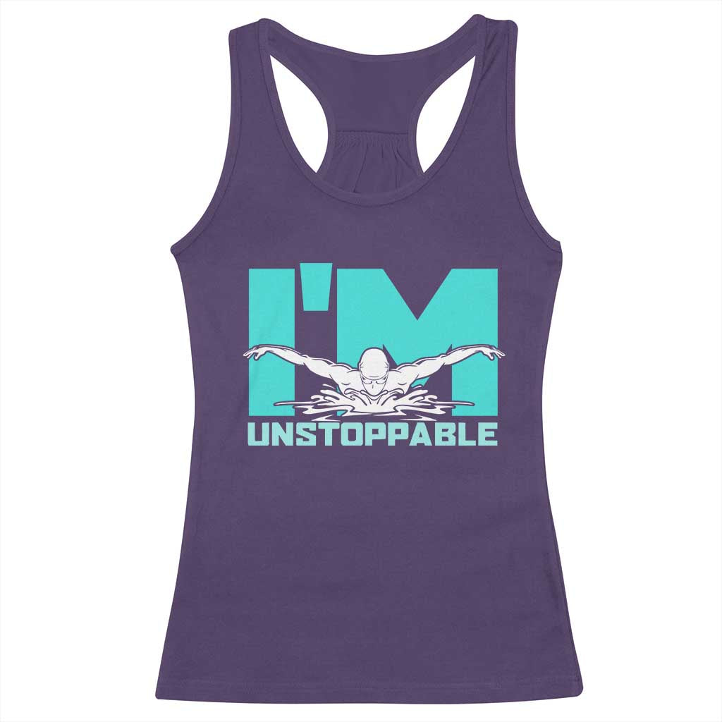 Funny Swimming Racerback Tank Top I'm Unstoppable Swim Cool Practice Butterfly Swimming TS11 Purple Print Your Wear