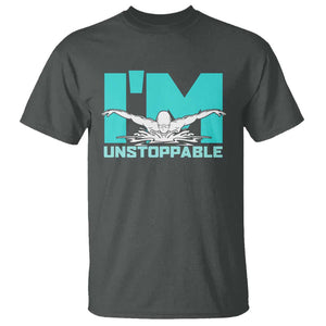 Funny Swimming T Shirt I'm Unstoppable Swim Cool Practice Butterfly Swimming TS11 Dark Heather Print Your Wear