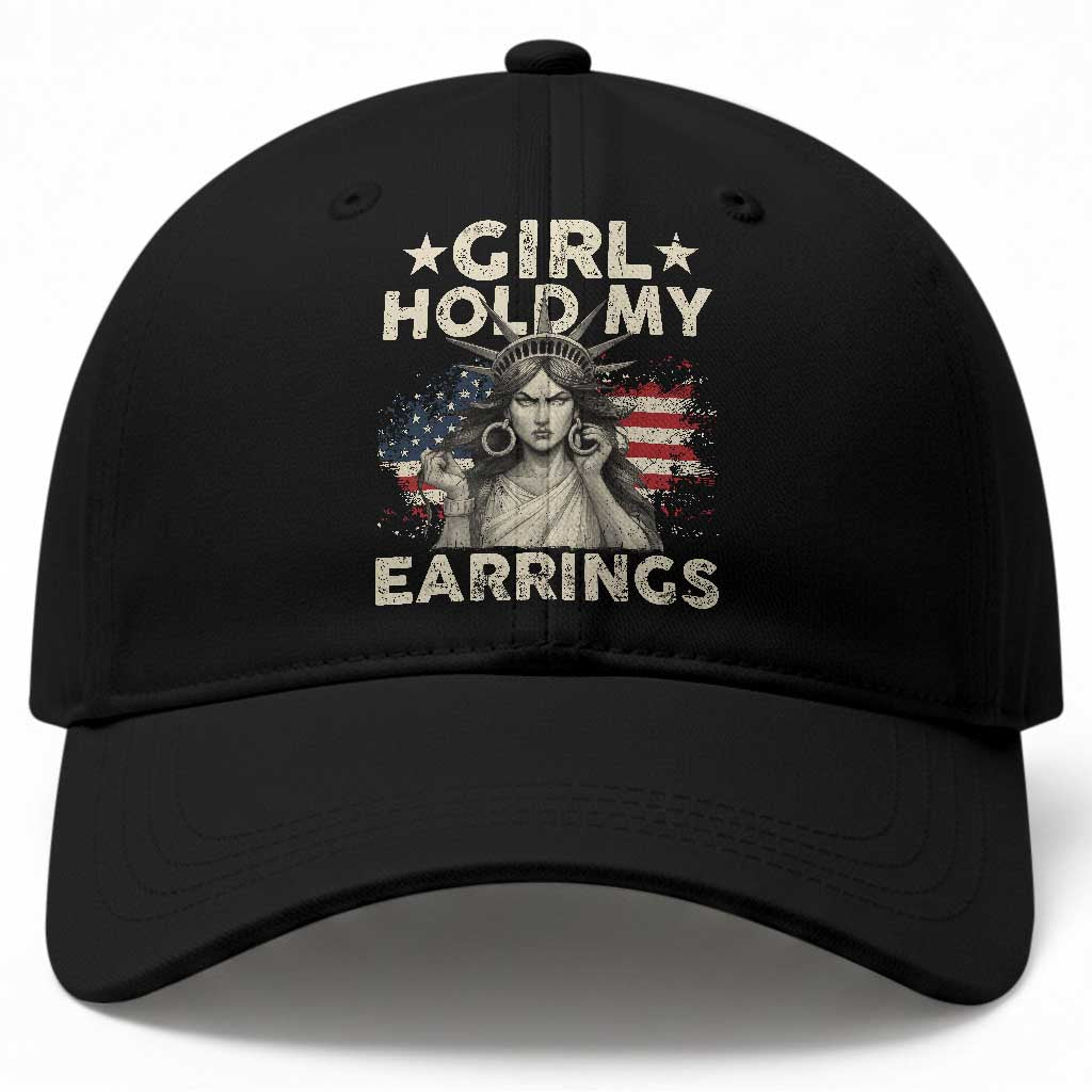 Funny Girl Hold My Earrings Baseball Cap Statue of Liberty American Flag TS11 Print Your Wear