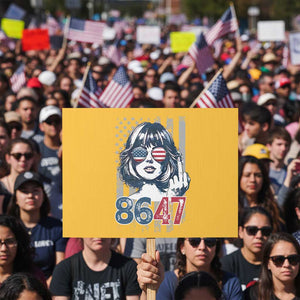 Funny 8647 Impeach 47 Girls American Flag Protest Sign TS11 Horizontal 18" × 24" Yellow Print Your Wear