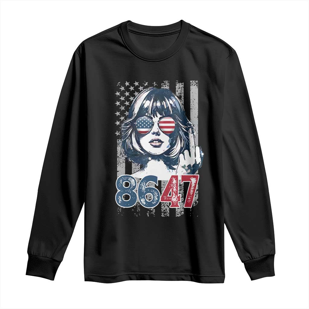 Funny 8647 Impeach 47 Girls American Flag Long Sleeve Shirt TS11 Black Print Your Wear