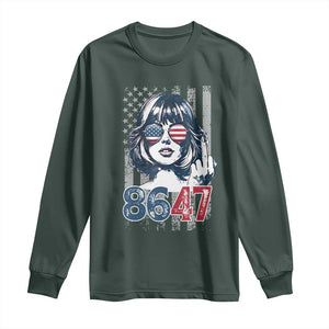 Funny 8647 Impeach 47 Girls American Flag Long Sleeve Shirt TS11 Dark Forest Green Print Your Wear