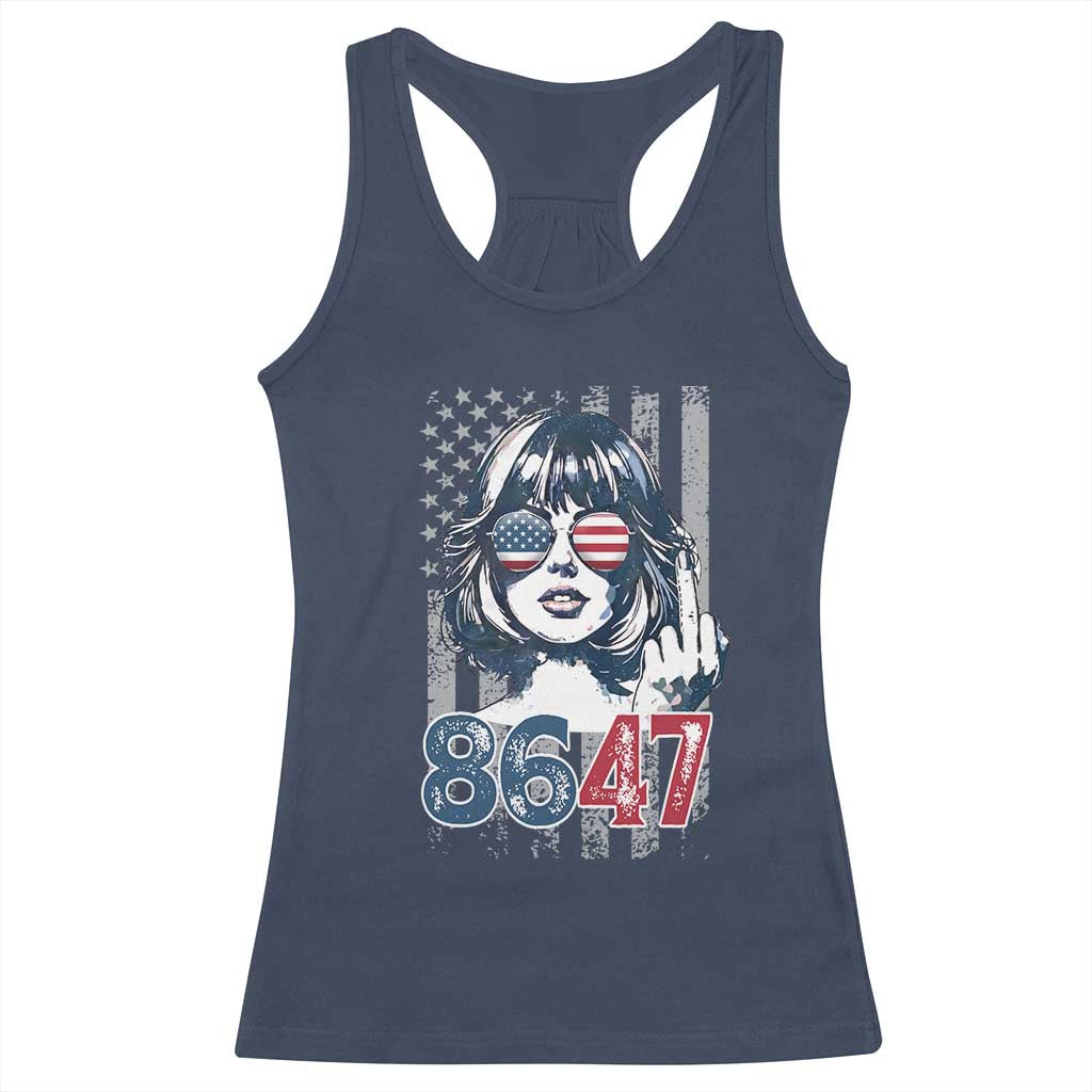 Funny 8647 Impeach 47 Girls American Flag Racerback Tank Top TS11 Navy Print Your Wear