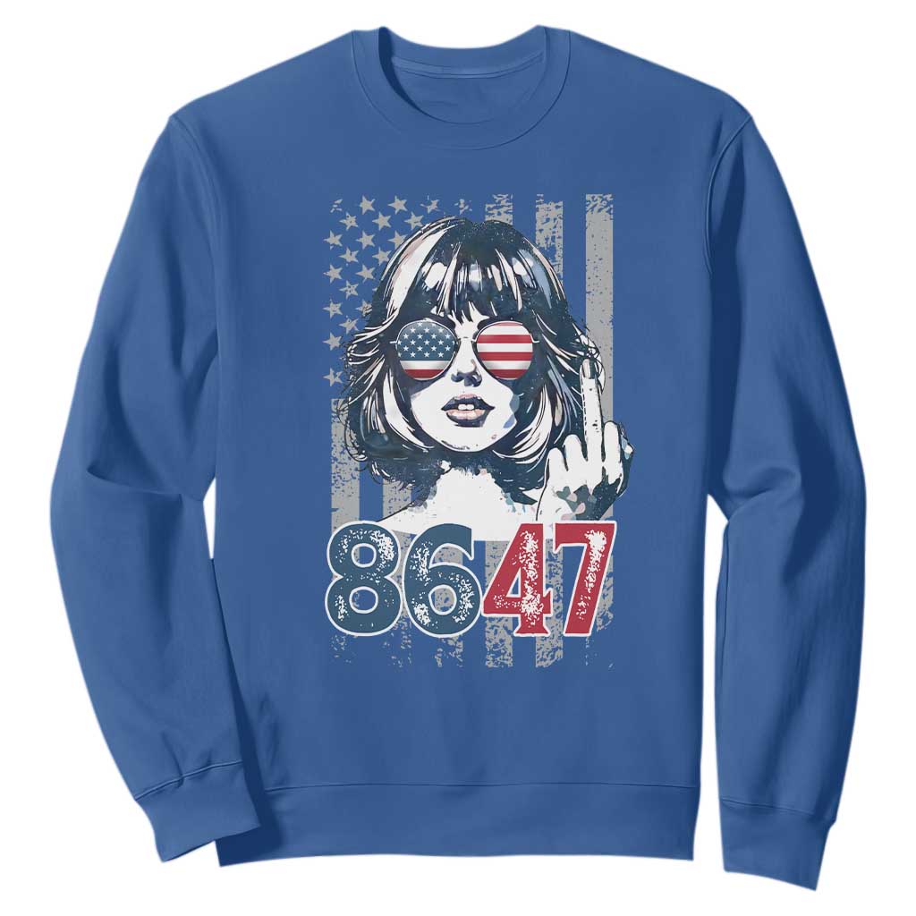 Funny 8647 Impeach 47 Girls American Flag Sweatshirt TS11 Royal Blue Print Your Wear