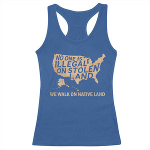No One Is Illegal On Stolen Land Racerback Tank Top We Walk On Native Land Vintage American Map TS11 Royal Blue Print Your Wear