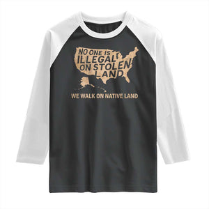 No One Is Illegal On Stolen Land Raglan Shirt We Walk On Native Land Vintage American Map TS11 Black White Print Your Wear