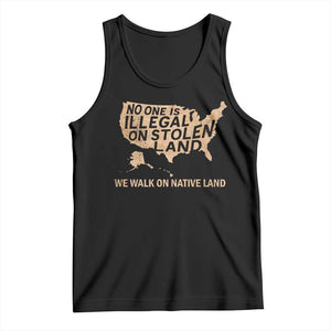 No One Is Illegal On Stolen Land Tank Top We Walk On Native Land Vintage American Map TS11 Black Print Your Wear