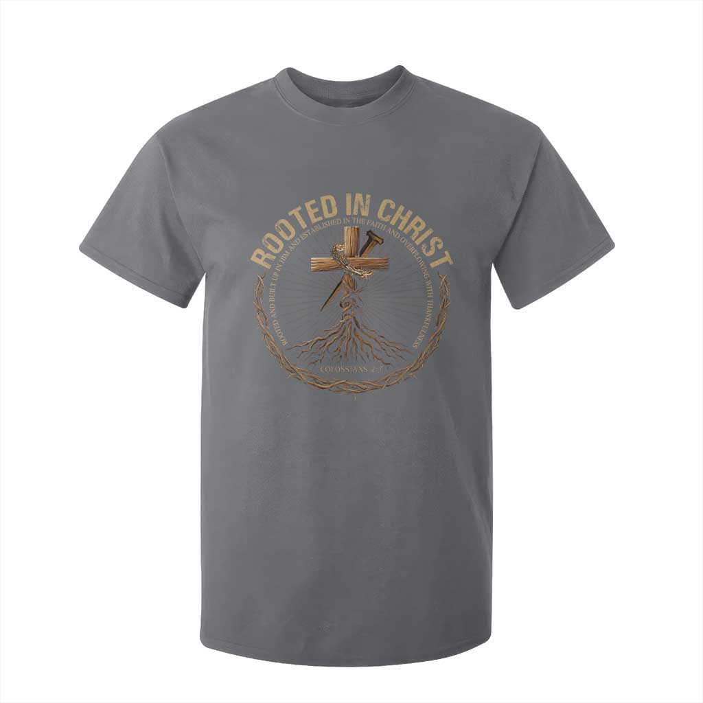 Rooted In Christ T Shirt For Kid Jesus Christian Cross Bible Verse TS11 Charcoal Print Your Wear