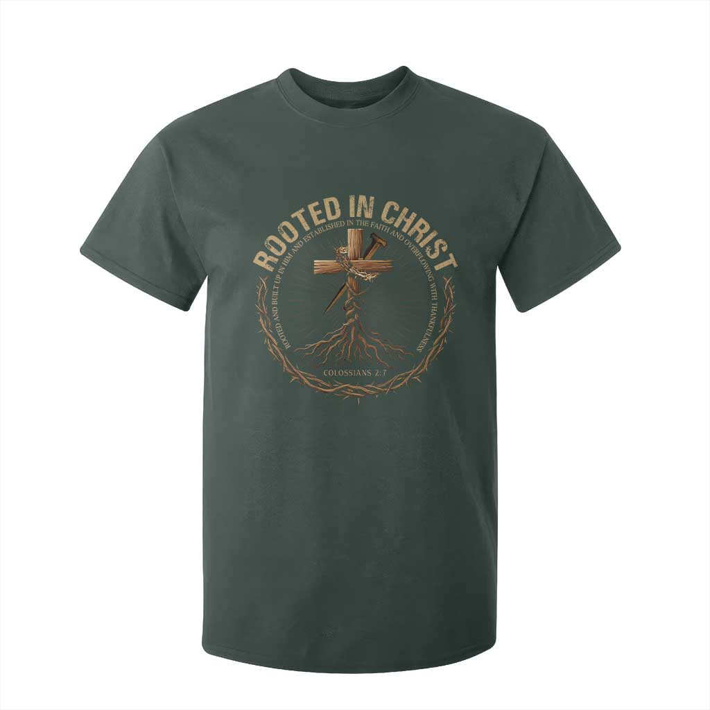 Rooted In Christ T Shirt For Kid Jesus Christian Cross Bible Verse TS11 Dark Forest Green Print Your Wear