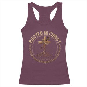 Rooted In Christ Racerback Tank Top Jesus Christian Cross Bible Verse TS11 Maroon Print Your Wear