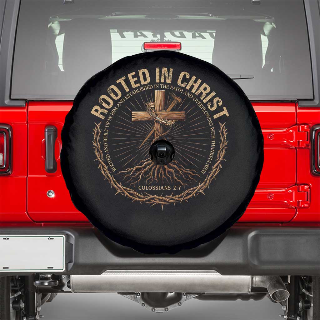 Rooted In Christ Spare Tire Cover Jesus Christian Cross Bible Verse TS11 Black Print Your Wear