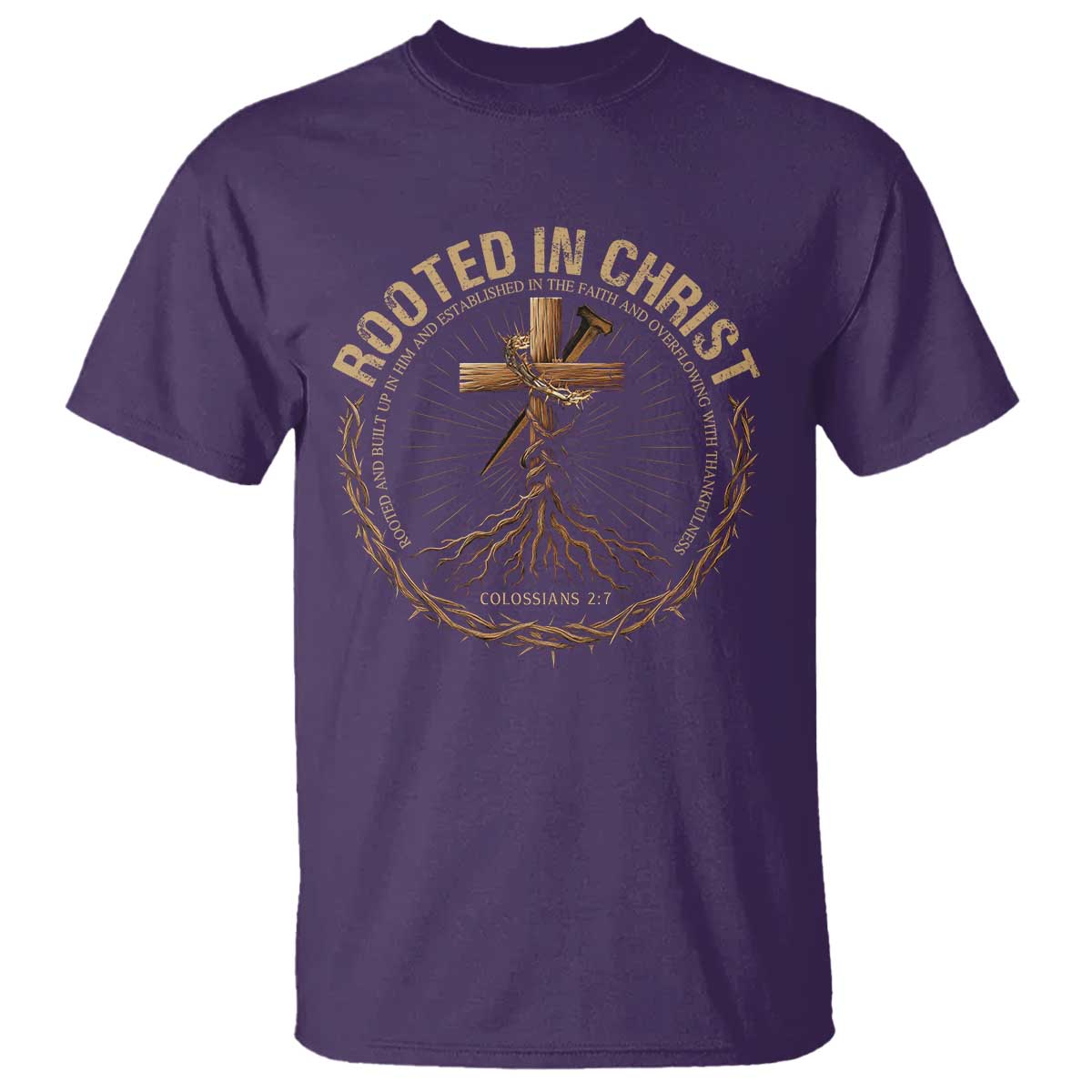 Rooted In Christ T Shirt Jesus Christian Cross Bible Verse TS11 Purple Print Your Wear