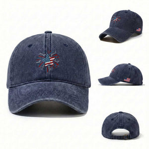 Funny 4th of July Fireworks Foxtrot Delta Tango Washed Cotton Baseball Cap TS11 Washed Cap Universal Fit Navy Print Your Wear